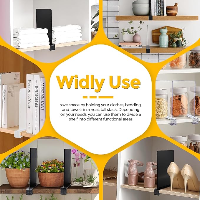 JOY DECOR 2 Pack Acrylic White Shelf Dividers for Closets Organizer and Storage Adjustable Vertical Wood Shelf Closet Separators for Clothes,Book,Bags in Bedroom and Kitchen
