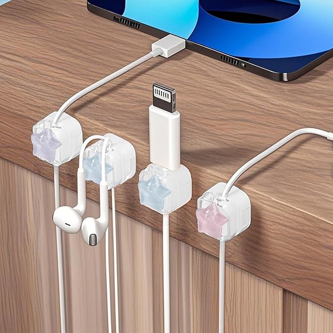 3Pack Magnetic Cable Clips for Nightstand, Adhesive Night-Glowing Cord Holder Organizer for Office Home Desk Wall Car (Star)