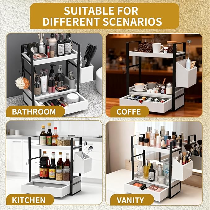 2-Tired Bathroom Counter Organizers and Storage, White