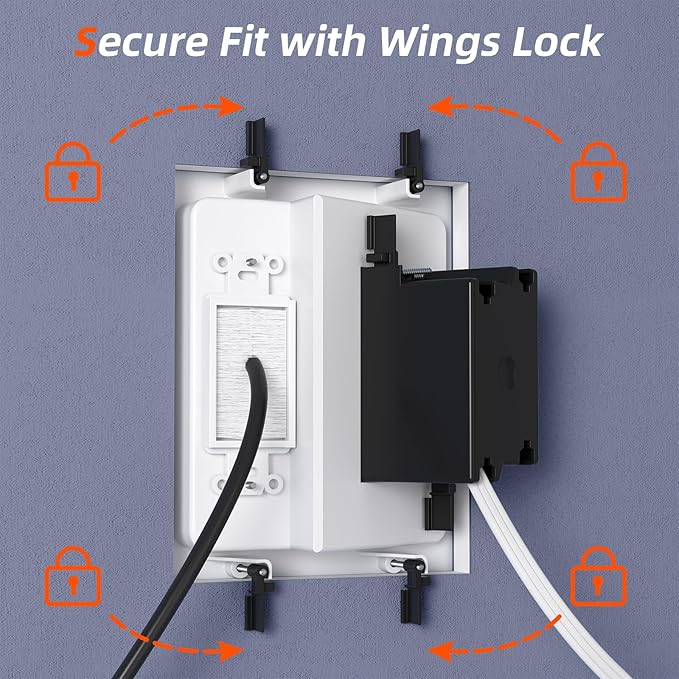 in Wall Cable Management Kit with Brush Wall Plate TV Wire Hider for Wall 2AC+USB-a+USB-c Recessed tv Outlet Box 9.8ft Cord for Home Theater Systems Gaming Vonsoles Nightstands Office Spaces