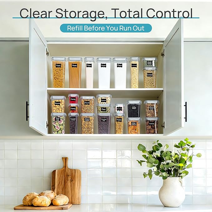 Airtight Food Storage Containers with Lids, Includes 24 Labels,Gray