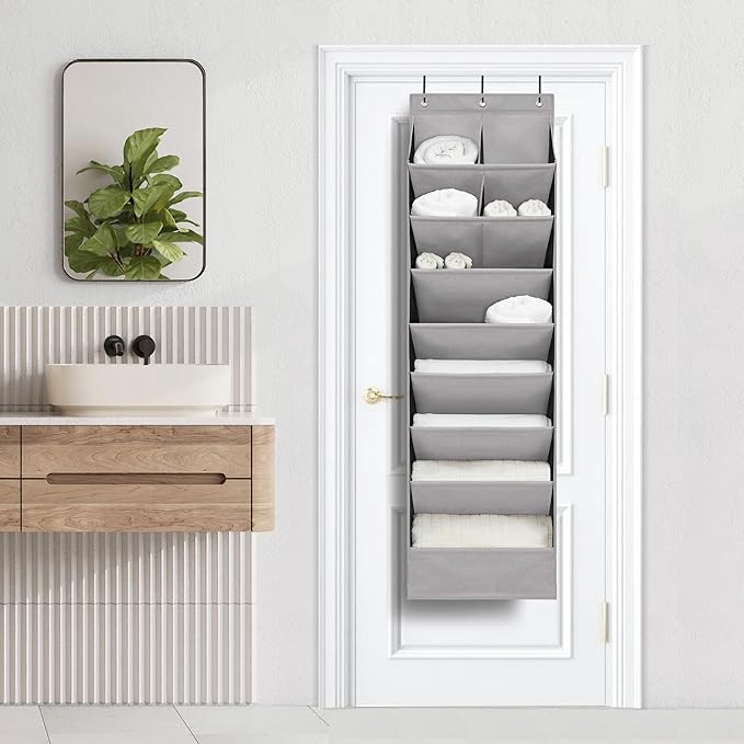 4 Pack Shoe Organizer with 6 Extra Large Pockets and 4 Large Pocket, Over the Door Sturdy Closet Storage Rack, Hanging Shoe Organizer for Shoes, Sneakers, Grey