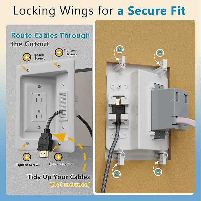 TV Cord Hider & in-Wall Cable Management Kit, Dual Outlet Connection Box (Unwired) with Cutting Template, Perfect for Wall Mounted TVs