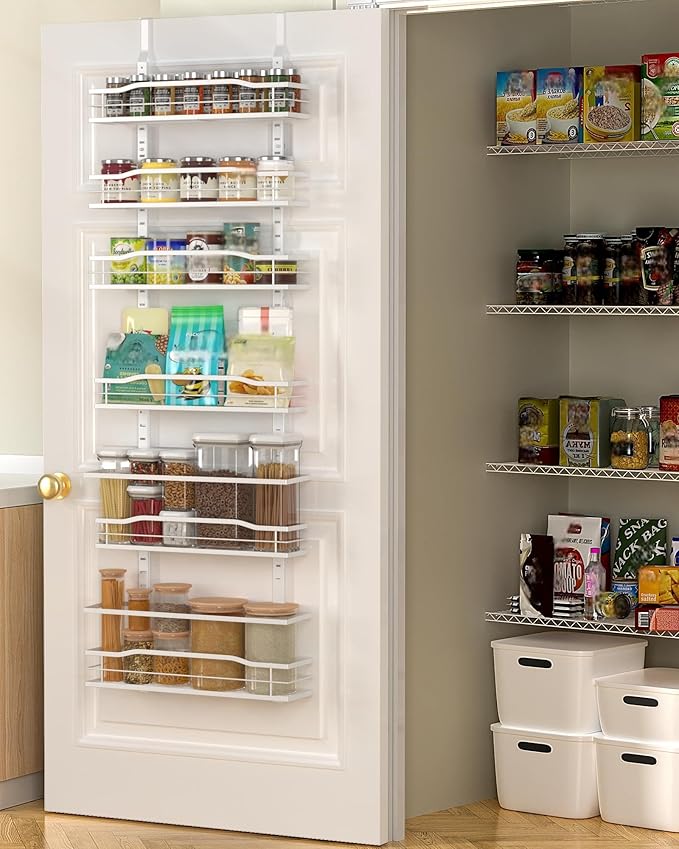 White 6-Tier Over Door Pantry Organizer, Pantry Organization Storage
