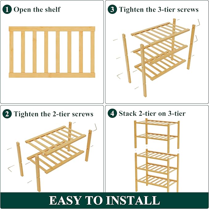 Bamboo Shoe Rack for Closet, 5 Tier Small Wooden Shoe Organizer, Natural