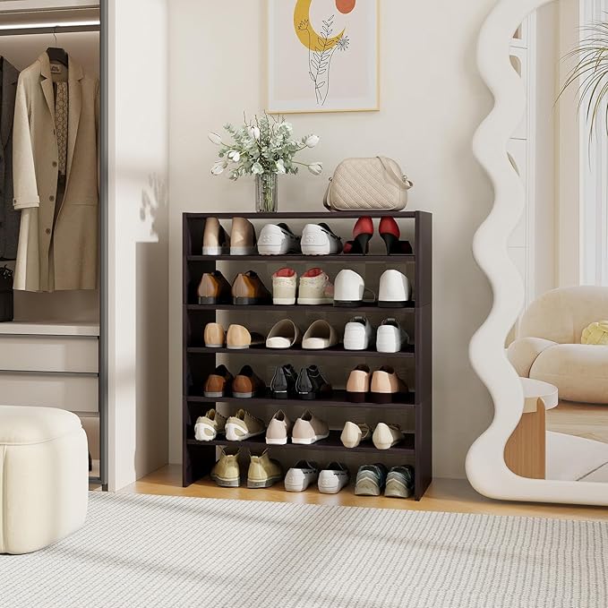 Tangkula Stackble Shoe Rack, Space Saving 6-Tier Corner Shoe Storage Shelf for 18 Pairs, 3-in-1 Adjustable White Shoe Organizer for Front Door Entryway (2, Coffee)