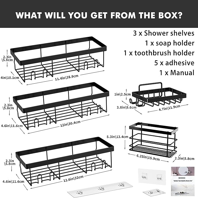 Moforoco Adhesive Shower Caddy Organizer Shelves Rack - 5 Pack Corner Bathroom Storage Organization, Home & Kitchen Decor Inside RV Accessories, Hanging First Apartment Household Camper Essentials
