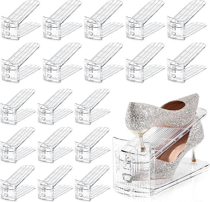 Shoe Slots Organizer for Closet 20 Pack Adjustable Level Shoe Stacker Holder