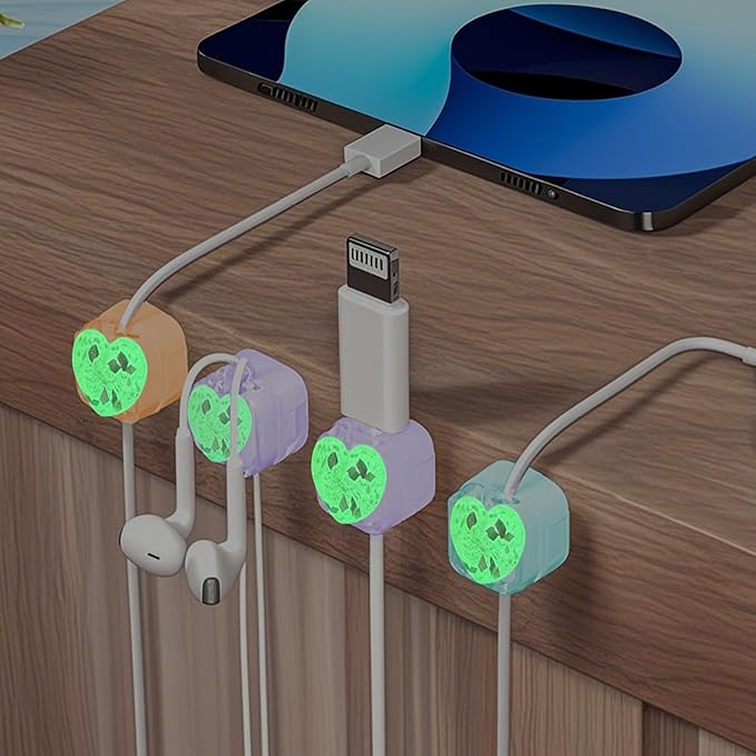 3Pack Magnetic Cable Clips for Nightstand, Adhesive Night-Glowing Cord Holder Organizer for Office Home Desk Wall Car (Heart)