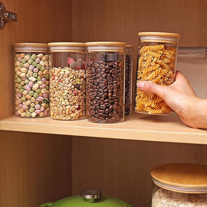 6 Pack 0.6qt Glass Storage Containers with Bamboo Lids
