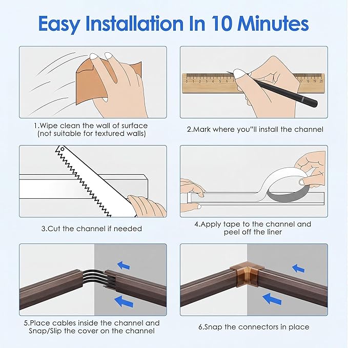 TV Cord Hider, 125in Cord Cover, Large Cable Hider, Darkwood