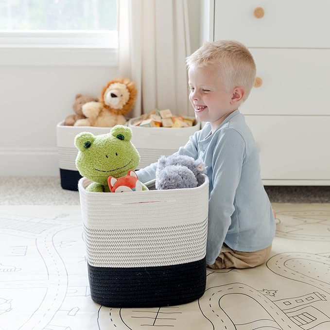 NaturalCozy Storage Cubes 11 Inch Cotton Rope Woven Baskets for Organizing, 3-Pack | Cube Storage Bin | Square Storage Baskets for Shelves Organizer, Classroom, Kids Toy Bins, Closet, Baby Nursery
