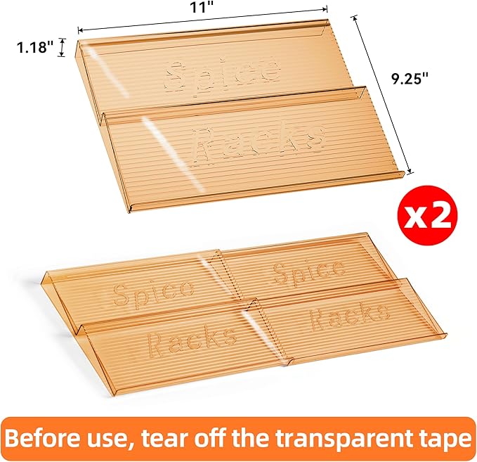MUDEELA Clear Spice Drawer Organizer, 2 Tier - 2 Set (2 Packs) Spice Rack for Drawer, Expandable From 11" to 22" Kitchen Seasoning Organizers and Storage for Drawer (Jars not included), Amber