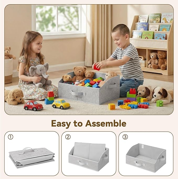 GRANNY SAYS Closet Organizer Bins, Trapezoid Storage Bin, Storage Baskets for Shelves, Collapsible Clothes Organizers and Storage, Baskets for Organizing Clothes, Toys, Ash Gray, 3-Pack