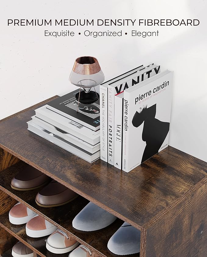 HAIOOU Shoe Rack, 9-Cube Stackable Wood Shoe Cubby Organizer 5-Tier Freestanding Wooden Shoe Stand with 2 Storage Shelf for 10-15 Pairs, Ideal for Apartment, Entryway, Closet Organization - Rustic