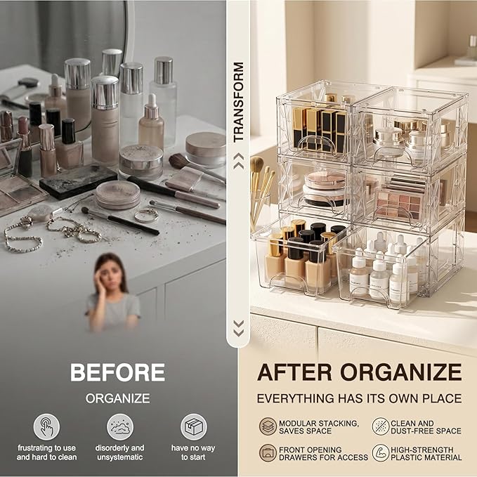 Stackable Storage Drawers, 4.4in Small Bathroom Organizers and Storage Boxes