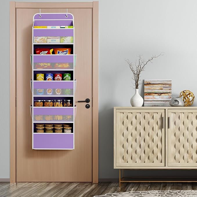 Univivi 5-Shelf Over The Door Hanging Organizer, Back of Door Organizer With 5 Compartments 6 Side Pockets for Baby Bedroom and Bathroom Storage (Purple)