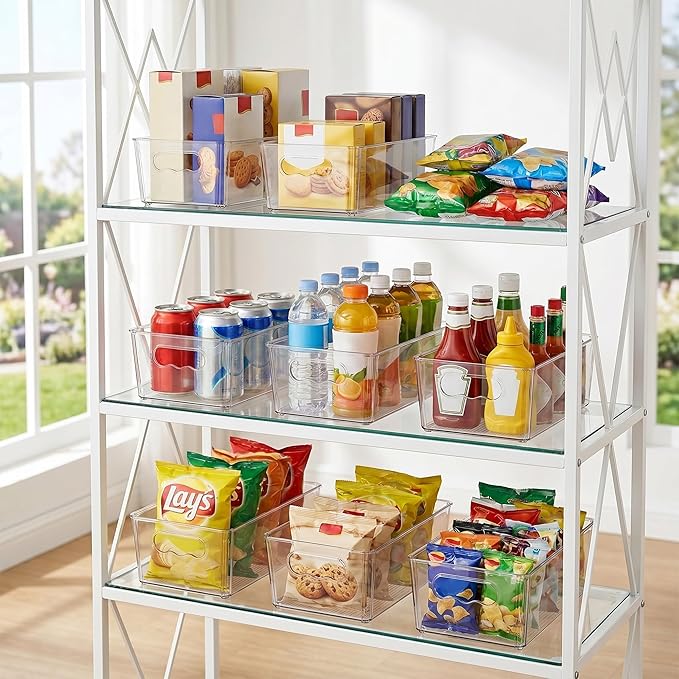 Vtopmart 6pcs Clear Organizers and Storage Bins, Plastic Storage Containers with Handles for Fridge, Freezer, Pantry, Cabinet, Kitchen Organization