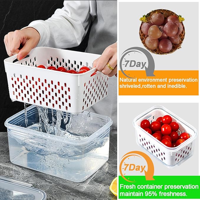 Fruit Storage Containers for Fridge with vent holes and handle,Airtight Food Storage Containers Keep Fruits, Vegetables, Berry, Meat Fresh longer,BPA-free Fridge Storage Container with Lid (3 Pack)