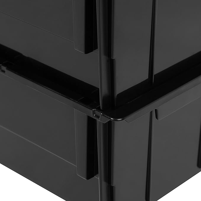IRIS USA Extra Large Stackable Storage Bins, 6-Pack, 13"L x 10"W x 8"H, |Made in USA|, Plastic Open Front Shelf Bin for Organizing Parts, Hardware, Tools, Supplies, Garage Shelf, Pantry - Black