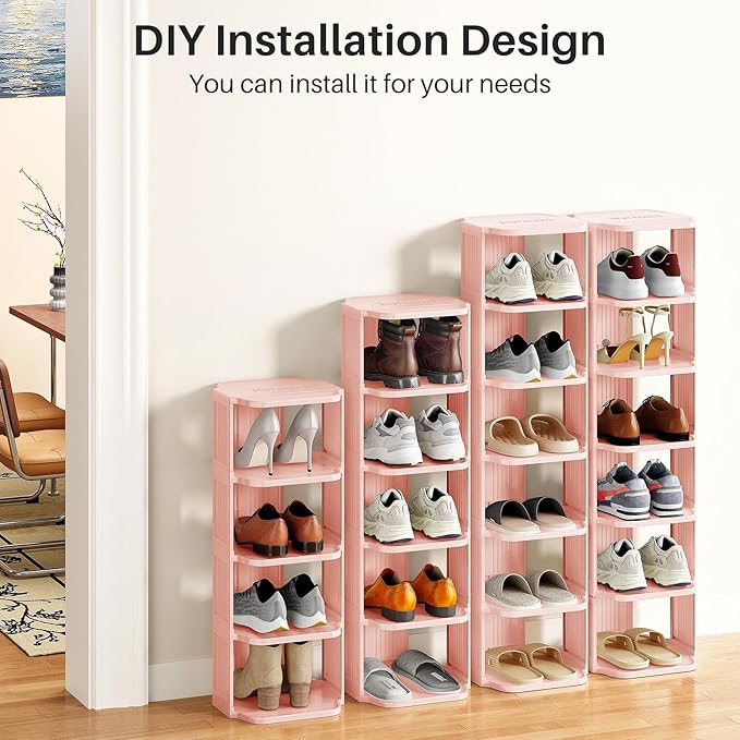 10-Tier Vertical Plastic Shoe Rack, Pink