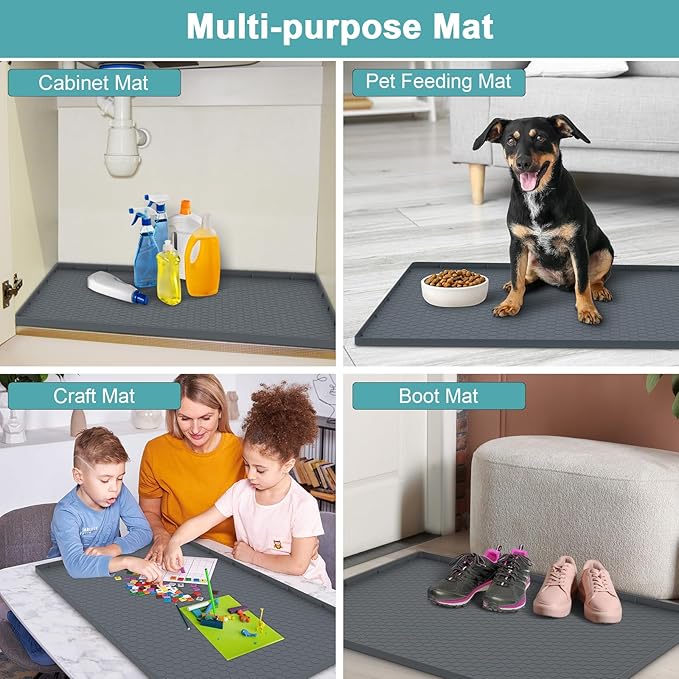 Under Sink Mats for Kitchen Waterproof 34" x 22", Silicone Under Kitchen Sink Mats and Protectors for 36" Cabinet, Under Sink Tray Organizer, Shelf Liners Cabinet Liner for Kitchen and Bathroom, Gray