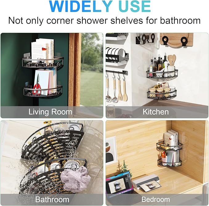 Corner Shower Caddy - Stainless Steel 2 Pack Adhesive Bathroom Organizers and Storage,No Drilling Shower Shelves Rustproof Wall Mounted Shower Organizer Rack,Shower Shelf for Inside Shower(Black)