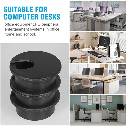 1-3/8" Black Desk Grommet, JTemgle Plastic Cable Hole Cover Computer Table Cord Wire Organizer Caps Desktop Cord Management for Home Office TV Stands Tabletops, 2 Pieces