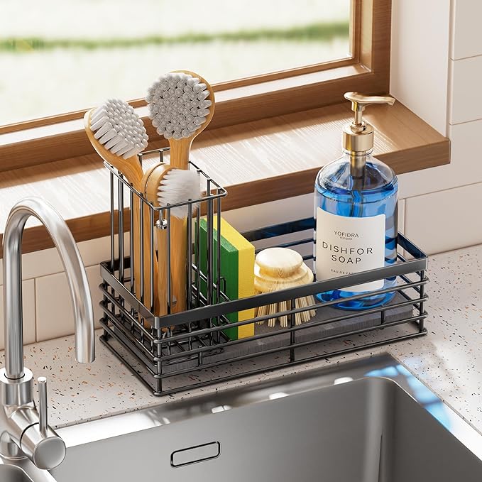 Sponge Holder for Kitchen Sink, Sink Caddy Organizer with Stone Drying Mat