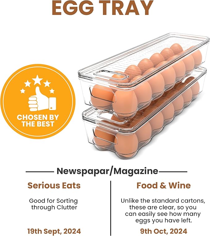Utopia Home Egg Container With Lid and Handle for Refrigerator - Pack of 4 - Clear Stackable Egg Holder for Kitchen Storage and organization