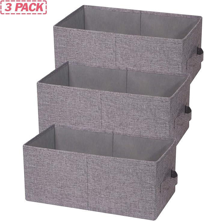 TENABORT Set of 3 Closet Organizer Bins with Handle, Fabric Foldable Storage Baskets Cloth Box Containers for Shelves Home Office Clothes Clothing Large