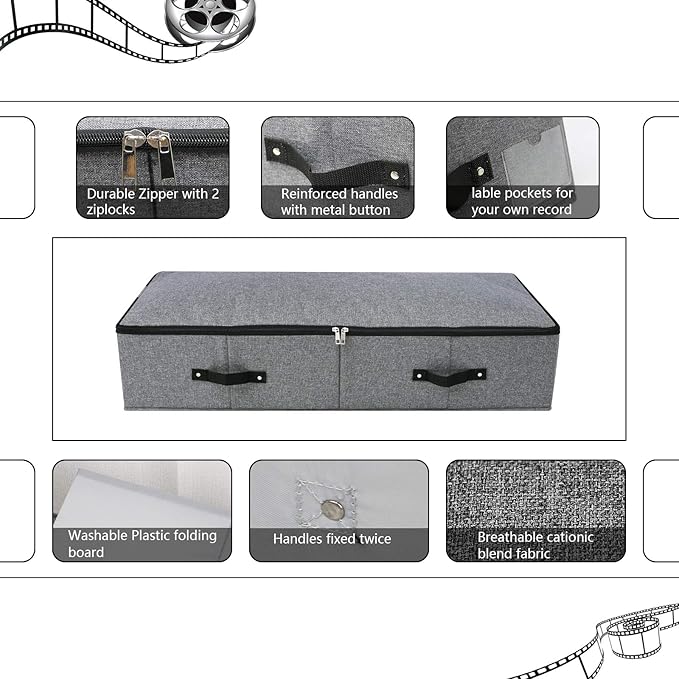 Under Bed Storage Bins with Lids, Closet Organizers, Foldable Under-bed Storage Baskets for Sheets, Clothes, Quilts, Sweaters, Wrapping Paper, 35x16.5x7inch, Black Gray, 2PCS