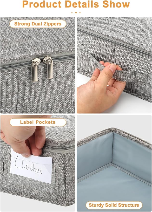 punemi 4 Inch Height Low Profile Under Bed Storage, Underbed Storage Containers With Sturdy Sidewalls & Bottom, Shallow Clothes Storage Bins, Slim Under Couch Sofa Dresser Storage, 2 Pack, Grey