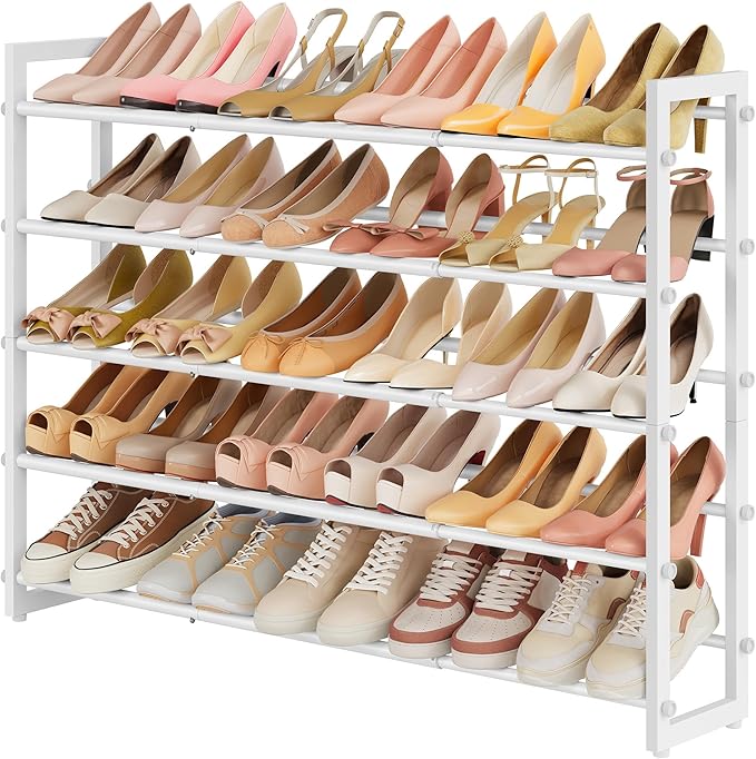 5-Tier Expandable Shoe Rack, White, 5 Tier