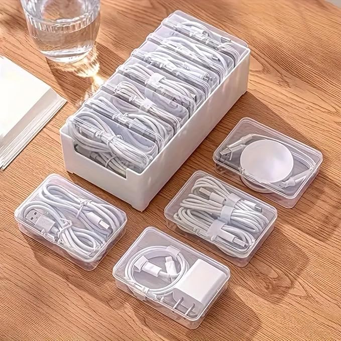 Cable Organizer Storage Box with 7 Wire Ties,Desktop Cable Management Box with Switch, Power Cord Organizer for Office,Home,Desk Accessories Storage Stationery Supplies(Clear)