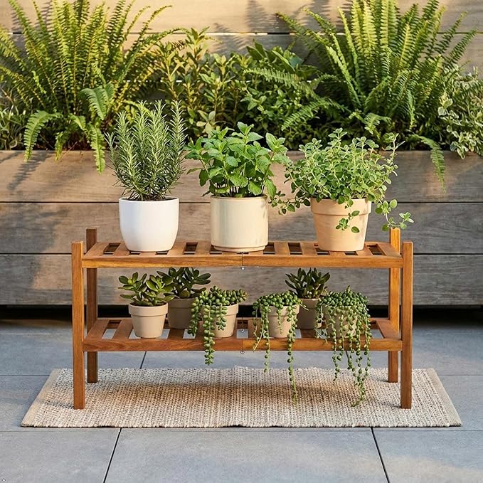 RELAX Natural Acacia Wood 2-Tier Folding Shoe Rack