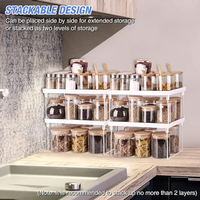 4-Pack Stackable Plastic Kitchen Storage Shelf Foldable Rack