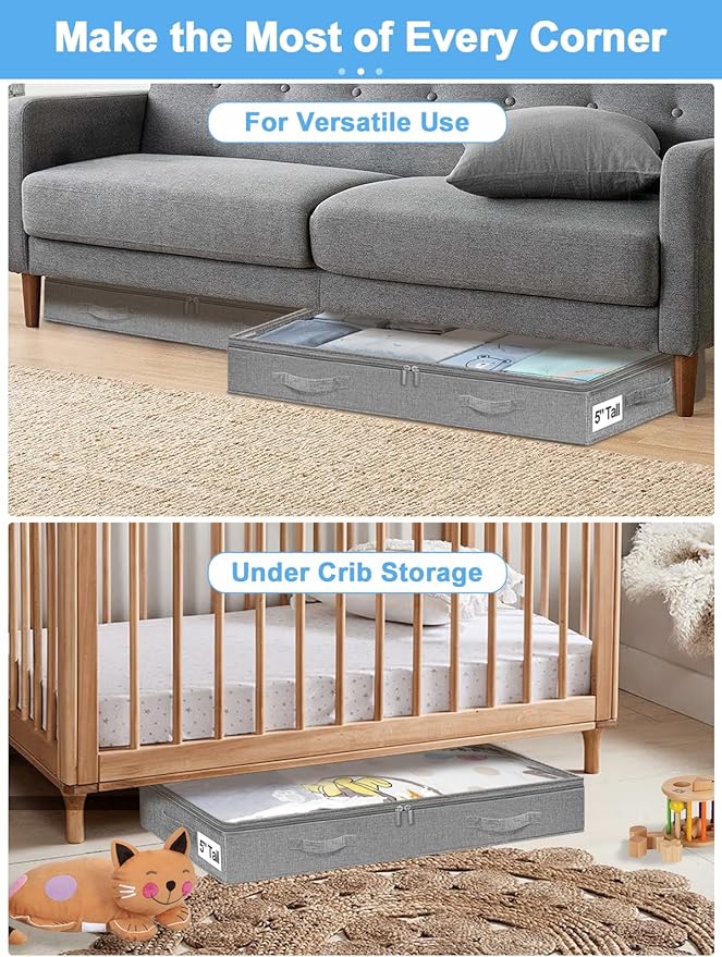 5 Inches High Low Profile Under Bed Storage Containers,No-Structure
