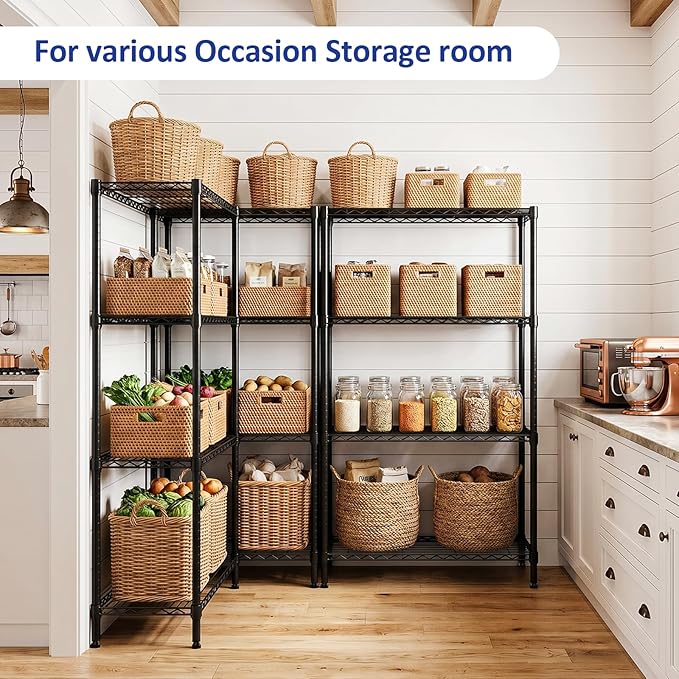 IZEUK 4-Tier Heavy Duty Steel Storage Shelving Unit, Metal Wire Rack for Kitchen, Pantry, Cloakroom, or Office Organization, 1000 lbs Capacity, Black, 13.8" D x 35.4" W x 59.5" H