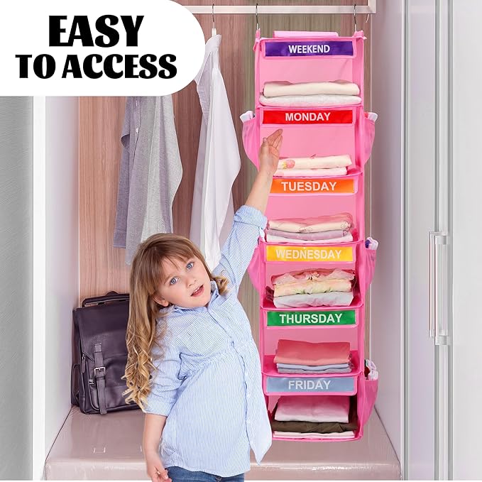 2 Pack 6-Shelf Weekly Clothes Organizer for Kids, Pink