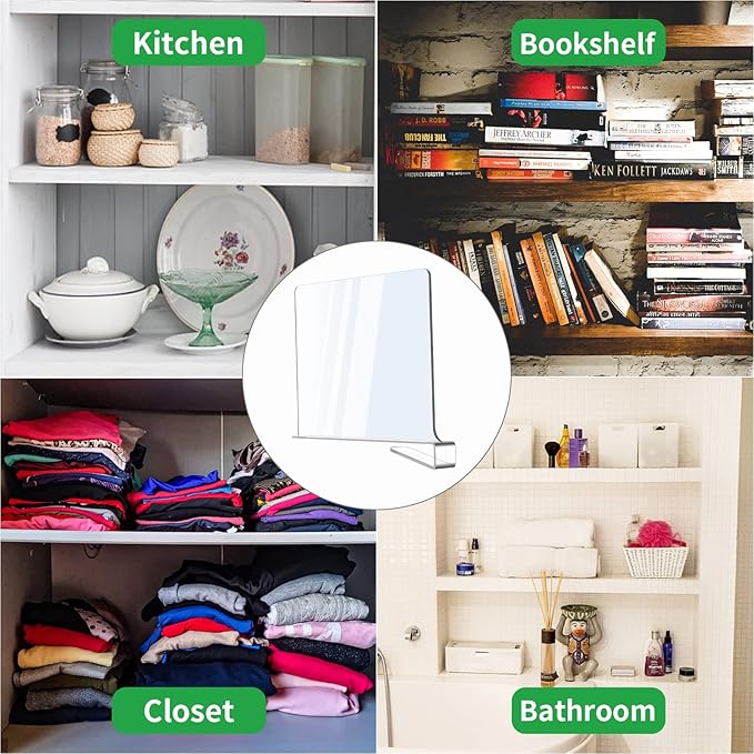 10 Pack Acrylic Shelf Dividers, Clear Shelf Divider for Closet Organization, Closet Shelf Separators for Clothes/Purses, Wood Shelves Organizers in Bedroom, Kitchen, Office, Cabinets, Bathroom Storage