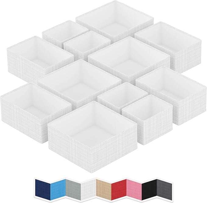 Drawer Organizer Clothes Set of 12 White-Grey - Dresser Organizer For Nursery, Bedroom, Closet - Perfect Baby Clothes Organizer and Storage & General Nursery Organization or Dresser Drawer Organizers