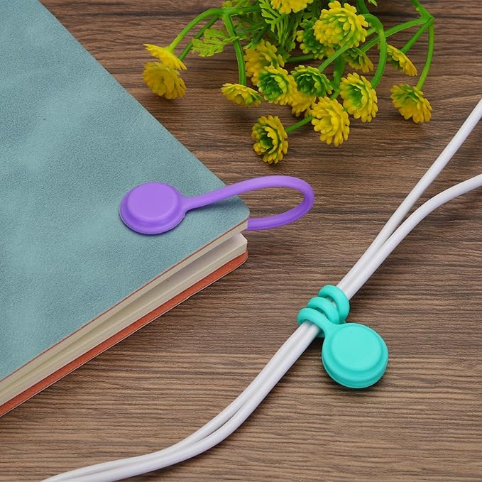 MECCANIXITY Magnetic Cable Clips 4.3 Inch x 0.6 Inch Pink Magnetic Cord Organizer Cable Ties Reusable Twist Ties for Home, Kitchen, Office, 10 Pcs