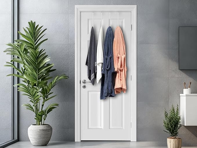 Mars-Rock Over the Door Metal Hooks with Plastic Coating 12" Fit 0.5" to 1 3/8" Door 4 Pcs Heavy Duty Single Towel Robe Rack Wreath Bathroom Shower Hanger Shoe Organizer Ironing Board Long White