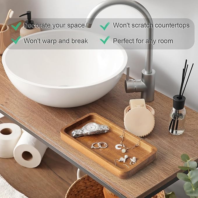 8" Acacia Wood Bathroom Vanity Tray for Counter