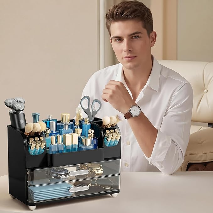 Makeup Organizer for Vanity with Brush Holder, Cologne Organizer for Men