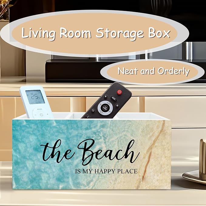 Beach Gifts for Women Men, The Beach Is My Happy Place Pen Holder for Home Office Kitchen Desk Decor, Beach Wooden Pencil Holder Sign Organizer for Home Office Desk Accessories,