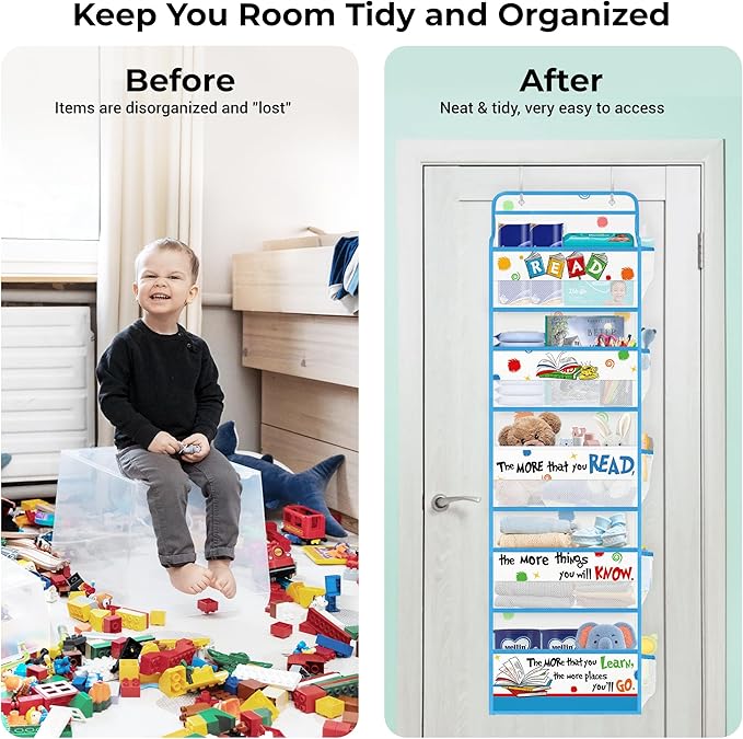 Clastyle Dr Read Quotes Over the Door Organizer with Clear Window Mesh Pocket 44 lbs Weight Capacity Nursery Hanging Shelf for Diaper Toy Closet Door Storage for Bedroom Bathroom Pantry
