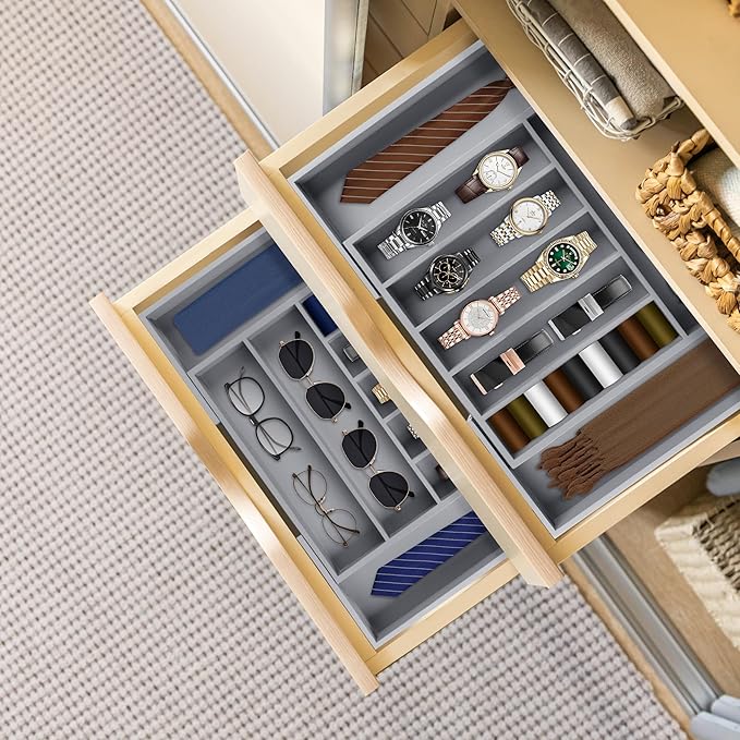 Large Premium Bamboo Silverware Organizer, Grey
