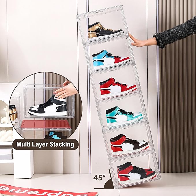 MMBABY 12 Pack Acrylic Clear Shoe Boxes Side Open Clear Plastic Stackable Sneaker Storage For Sneakerhead.Fits US Size 15